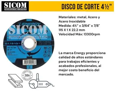 CAJA 30 DISCOS DE CORTE 4 1/2 ENERGY