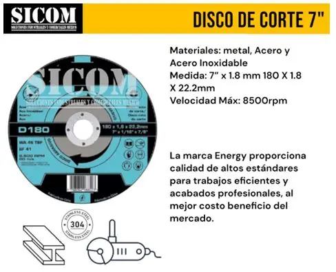 [D180/1] CAJA 25 DISCOS DE CORTE 7" ENERGY