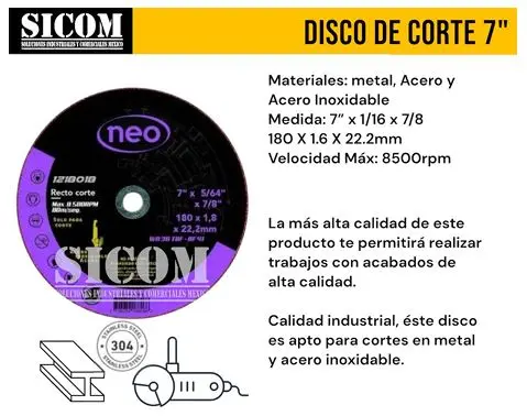 [1218016] CAJA 25 DISCOS DE CORTE 7" NEO