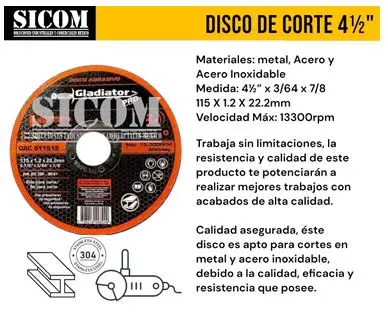 CAJA 25 DISCOS DE CORTE 4 1/2 GLADIATOR